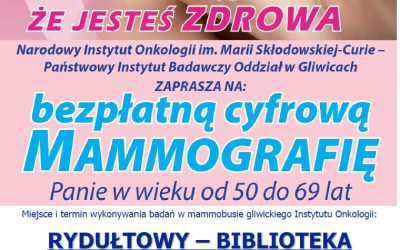 Bezpłatna cyfrowa mammografia w Rydułtowach dla Pań w wieku od 50 do 69 lat