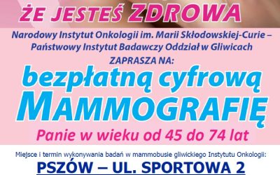 Bezpłatna cyfrowa mammografia w Pszowie dla Pań w wieku od 45 do 74 lat