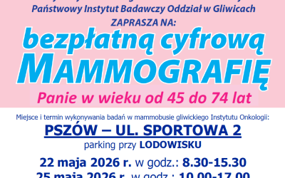 Bezpłatna cyfrowa mammografia w Pszowie dla Pań w wieku od 45 do 74 lat